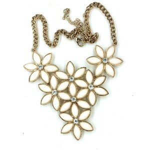 VINTAGE BTIME DAISY white flower runway/statement necklace gold tone 20" signed